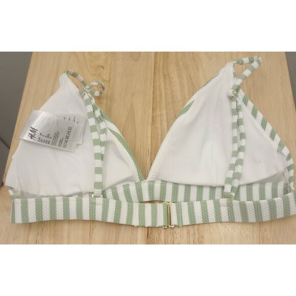 H&M bikini top. Green white striped, swimwear , swim suit top . size 6 - Picture 2 of 5